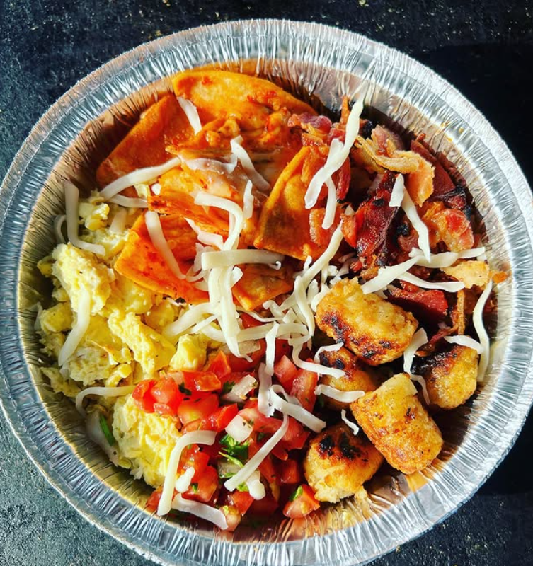 Breakfast bowl with chilaquiles and eggs